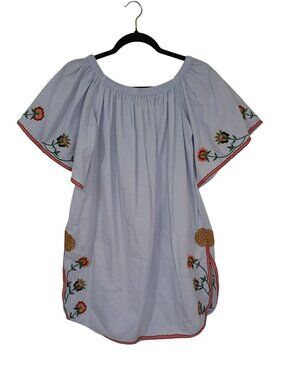 Zara Trafaluc Collection Floral Embroidered Off-Shoulder Dress XS Light Blue